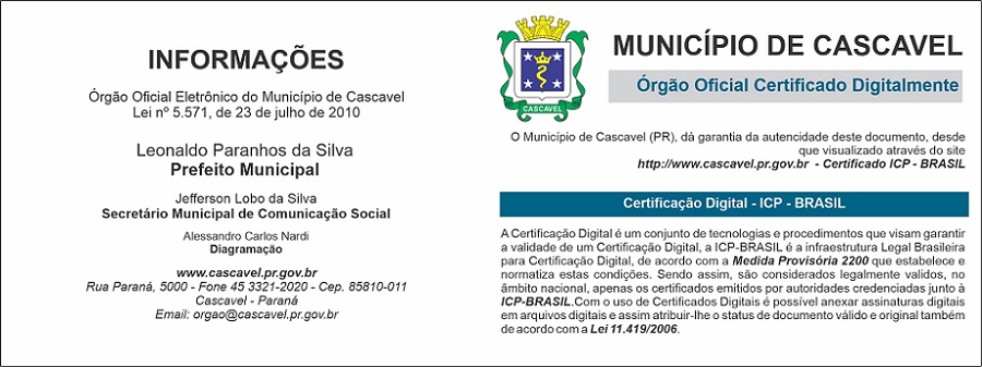 Informações Órgão Oficial - Prefeitura de Cascavel